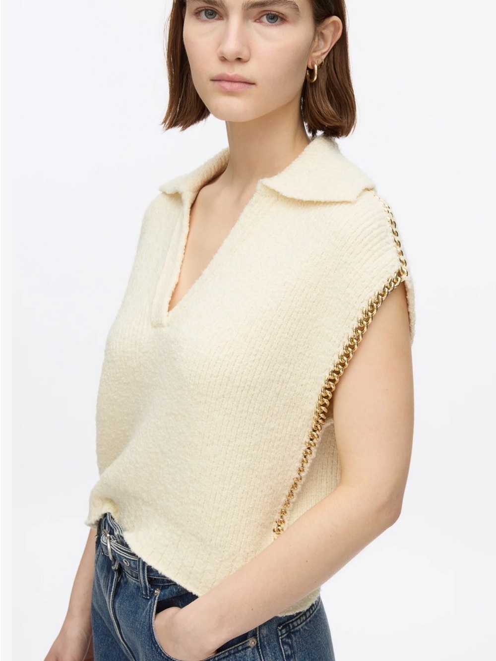 3.1 Phillip Lim Chainlink Bouclé Cropped Polo Sweater Vest Size M